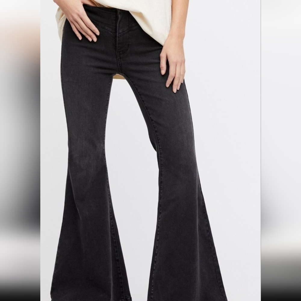 NWOT Free People Black Flare Bell Bottom Jeans - Picture 2 of 10